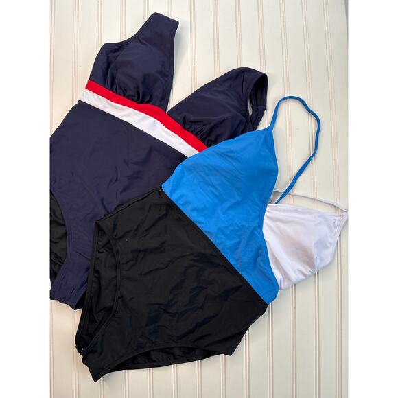 NWT Cupshe Italian Voyage Colorblock Lace-Back One Piece Swimsuit BUNDLE Sz L - Picture 2 of 9